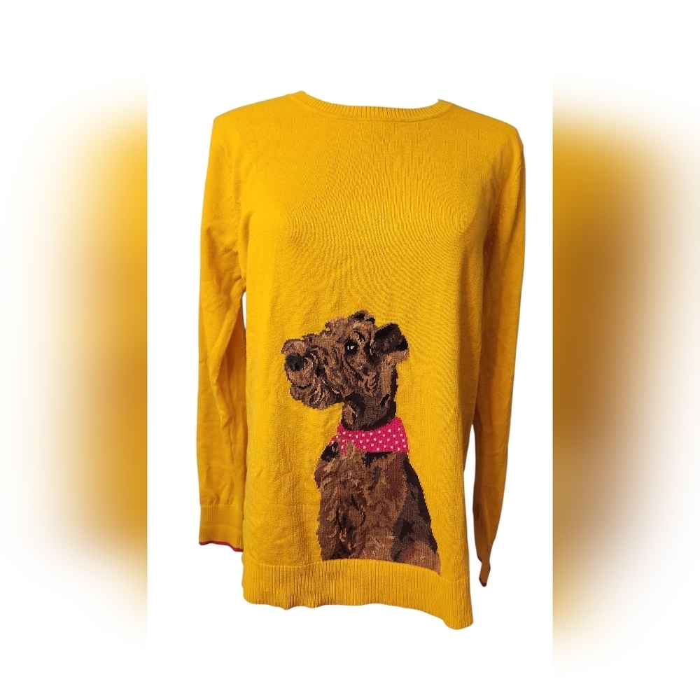 Joules Mustard Sweater with Dog Motif - Picture 7 of 16